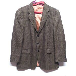J. RIGGINGS Blazer Jacket Mens 44R Brown tan Wool-blend Houndstooth Sports Coat